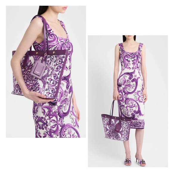 Dolce & Gabbana Handbags - Dolce&Gabbana Majolica-Print Canvas Shopping Tote Bag